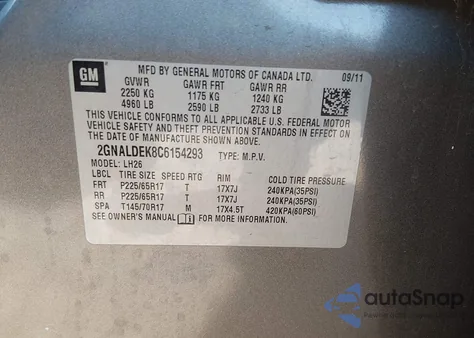 2012 Chevrolet Equinox 1Lt from USA, damaged, VIN 2GNALDEK8C6154293